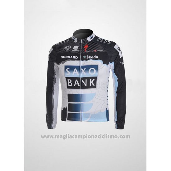 2010 Abbigliamento Ciclismo Saxo Bank Nero e Bianco Manica Lunga e Salopette